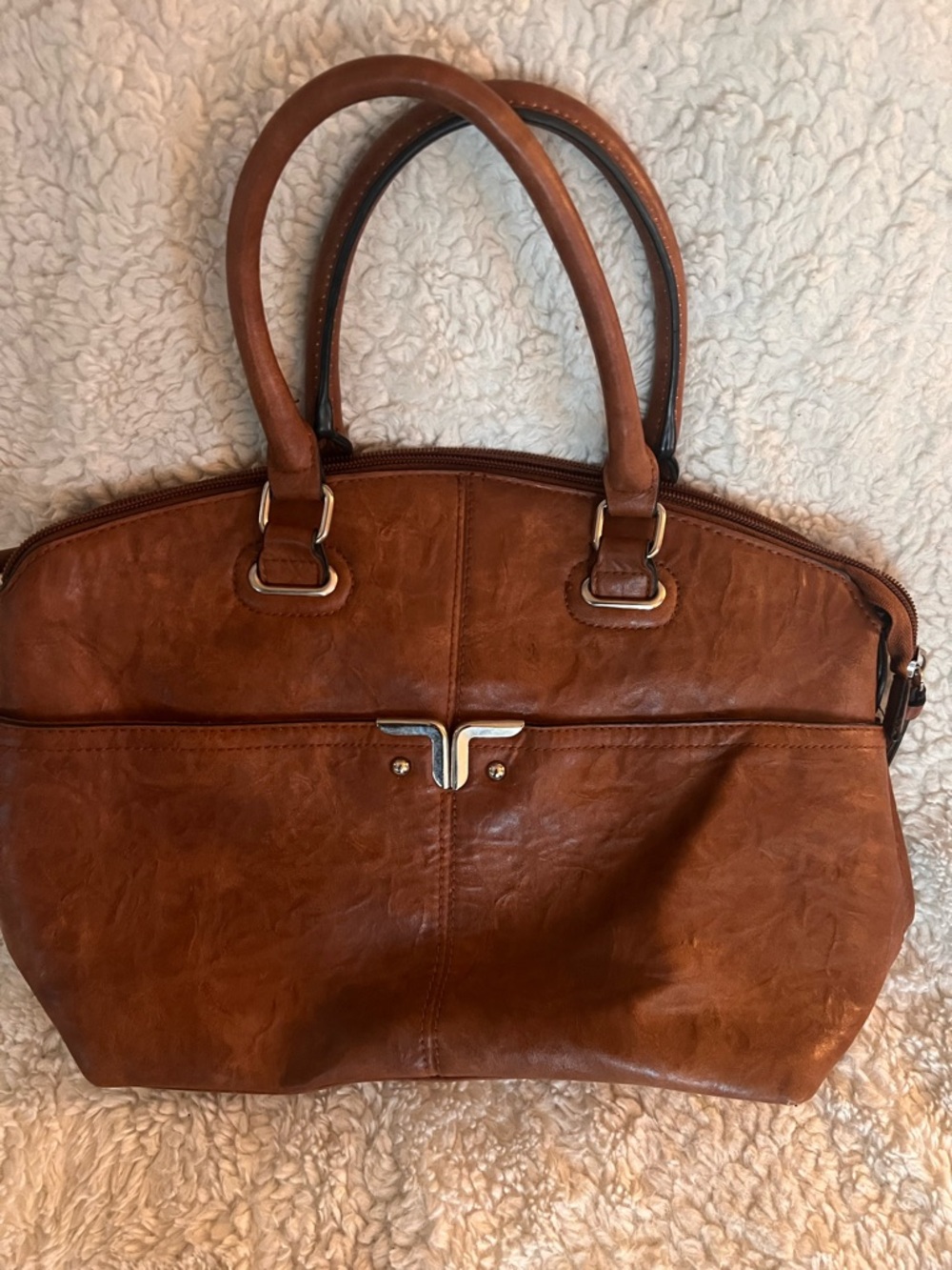 Brown Leatherette Top-Handle Women’s Bag
